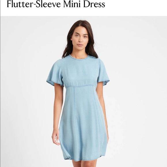 Banana Republic Flutter Sleeve Dress Tencel NWOT Super Soft Denim Sz 14 Adorable - Picture 6 of 10
